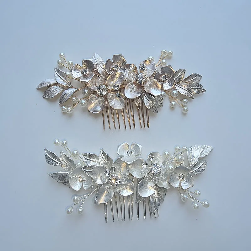 

SLBRIDAL Handmade Rhinestones Crystals Flower Wedding Hair Comb Bridal Headdress Hair Accessories Women Bridesmaids Jewelry
