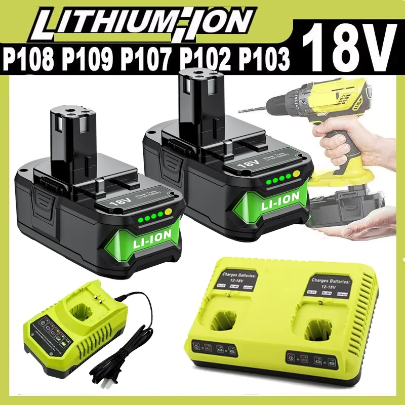 RYOBI P108 18V One+ Plus 배터리용 6Ah 18V 리튬 이온 전동 공구 P104 P107 RB18L50 RB18L20 P108