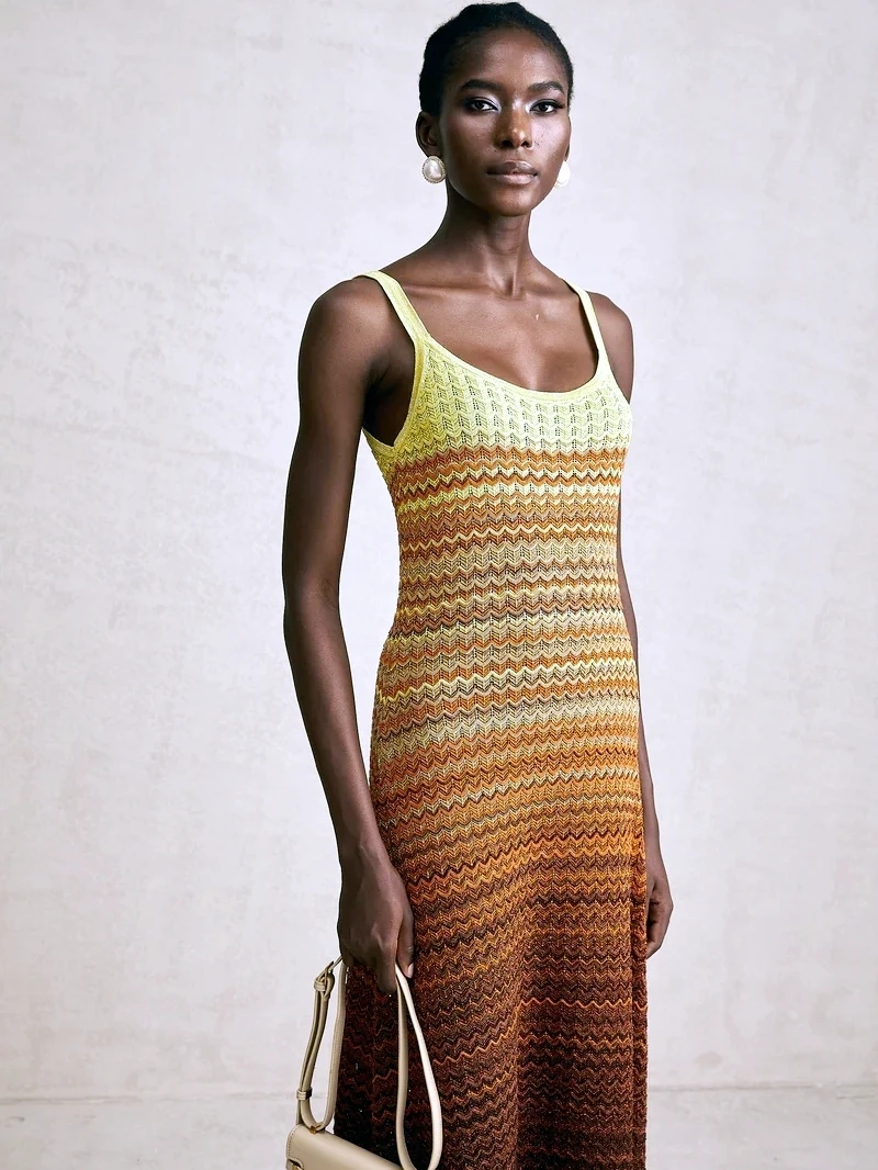 تصميم علامة تجارية فاخرة للسيدات أنيق بوهو ترتر ذهبي أفريقي ماكسي بدون أكمام للحفلات المسائية والعطلات ملابس نسائية محبوكة