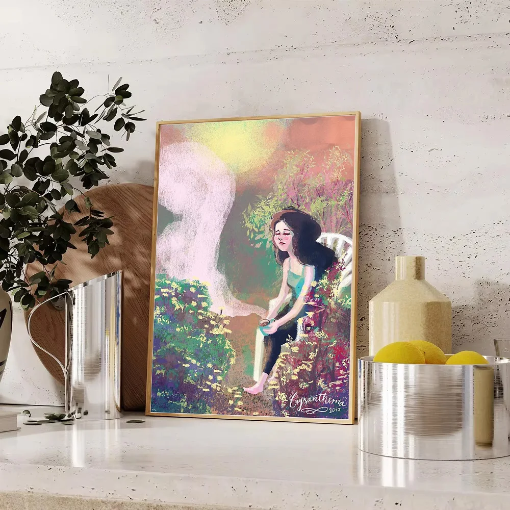 خمر قماش جدار الفن الأزهار فتاة صورة الجمالية غرفة ديكور Cottagecore ديكور المنزل المشهد اللوحة هدية #1