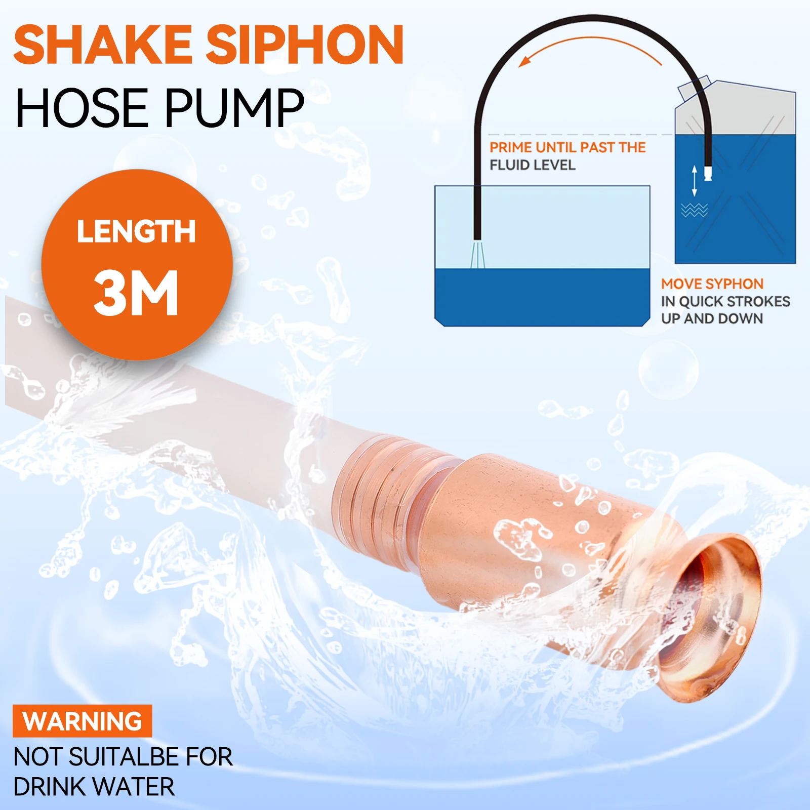 3m Copper Oil-Water Transfer Pump Siphon Hose Vapor-Hydraulic Automatic Accessories Manual Siphon Fuel PVC Pipe Auto Fuel Pump