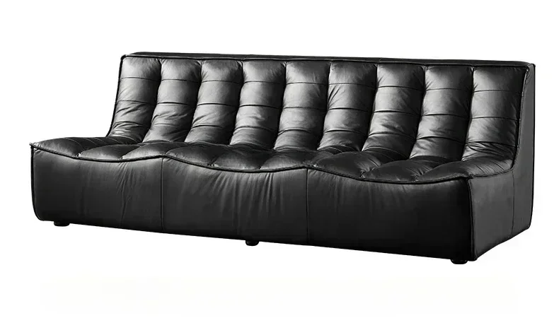Nordic Retro Oil Wax Leather Leather Sofa Living Room Without Armrests Italian Light Luxury Three People HY