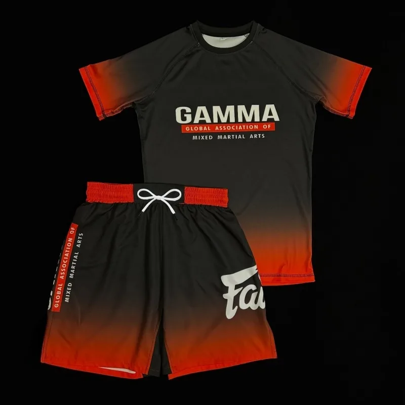 

2026 New Black and Orange Gradient Style Fight Suit High Elasticity Quick-Drying Anti-Abrasion Shirt Men's Combat Sports Apparel