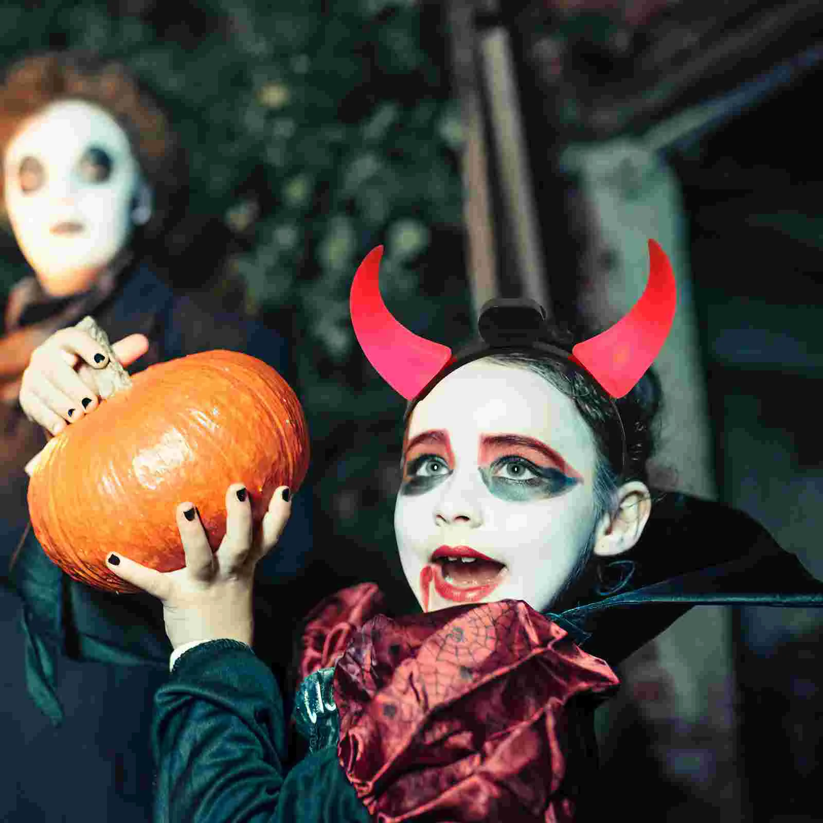 Diademas para el pelo con cuernos, diadema para niños de Halloween, accesorios creativos de buey LED, aro luminoso para niña y niño