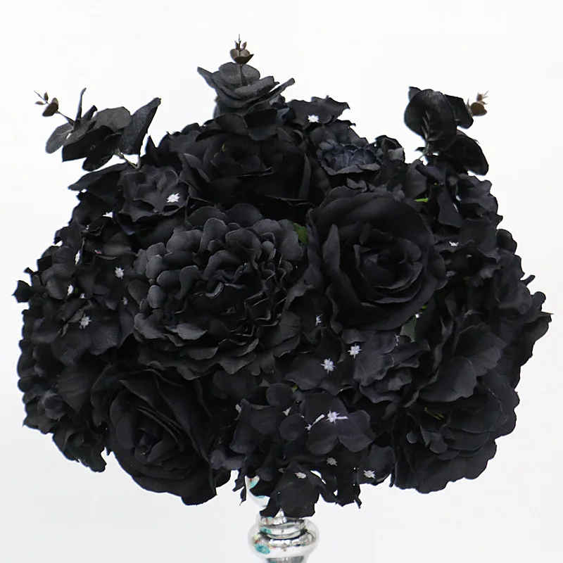 Black series artificial floral row arrangement match centerpieces flower ball curtain cornor flower decor wedding party ceremony