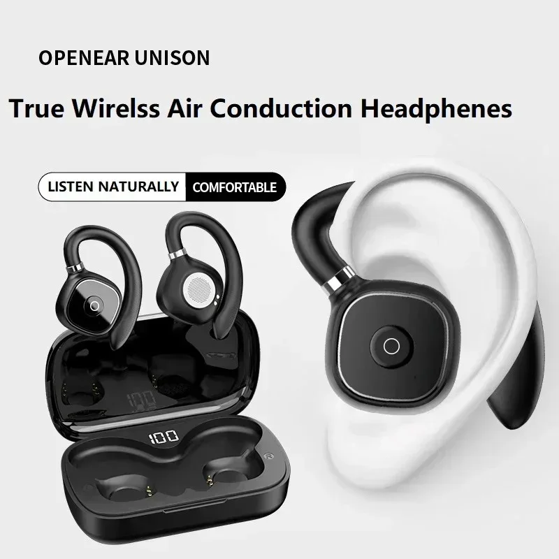 

Gaming Headset Conduction Earphones LED digital display Headphones Wireless Sport Air HiFi Bass Open-Ear Noise Cancelling