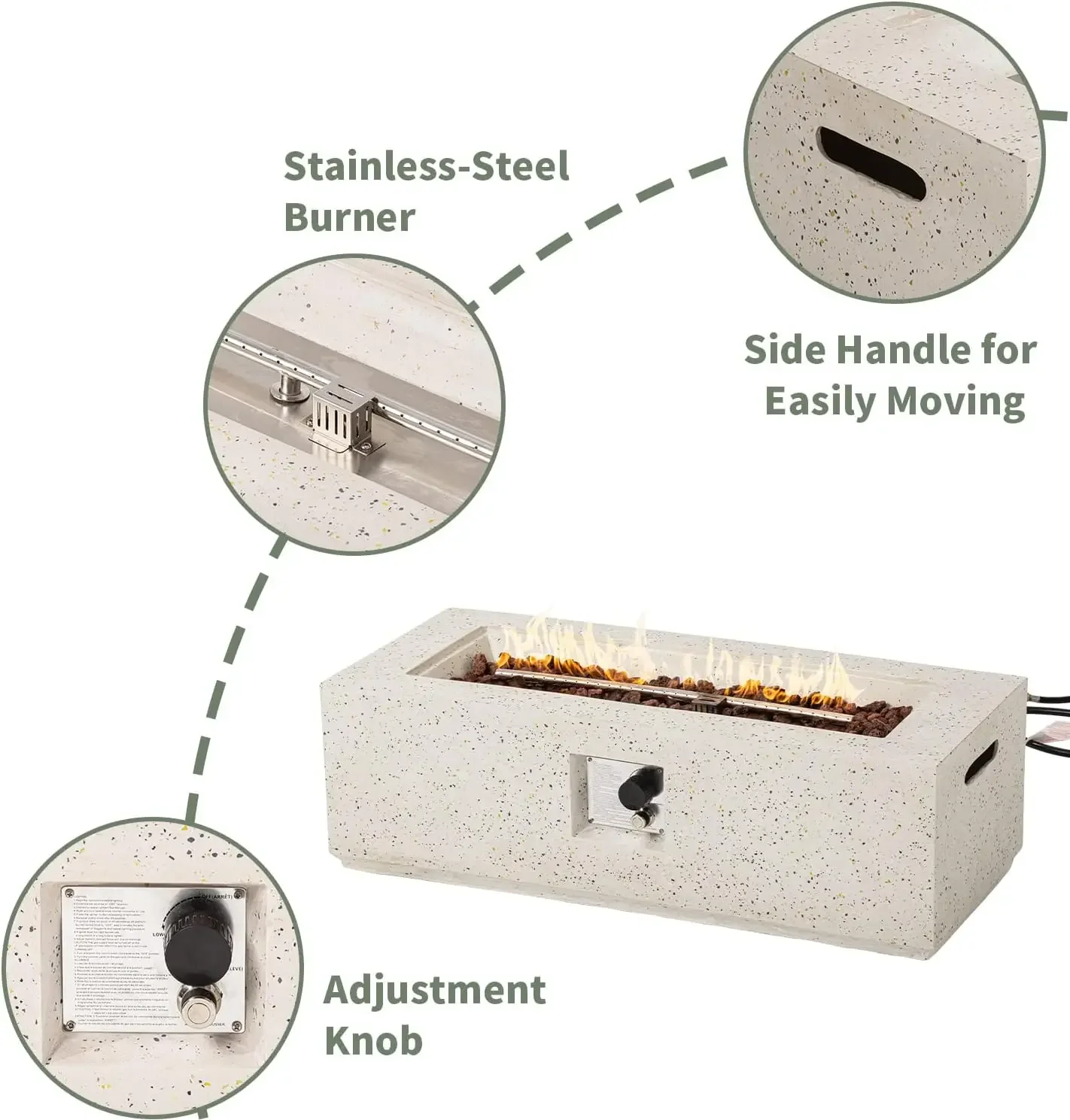 [مخزون محدود، اشتر الآن! ] طقم طاولة حفرة نار البروبان الخارجية مكون من قطعتين مع طاولة خزان، طاولة حريق مستطيلة مقاس 42 بوصة (CSA Certifi