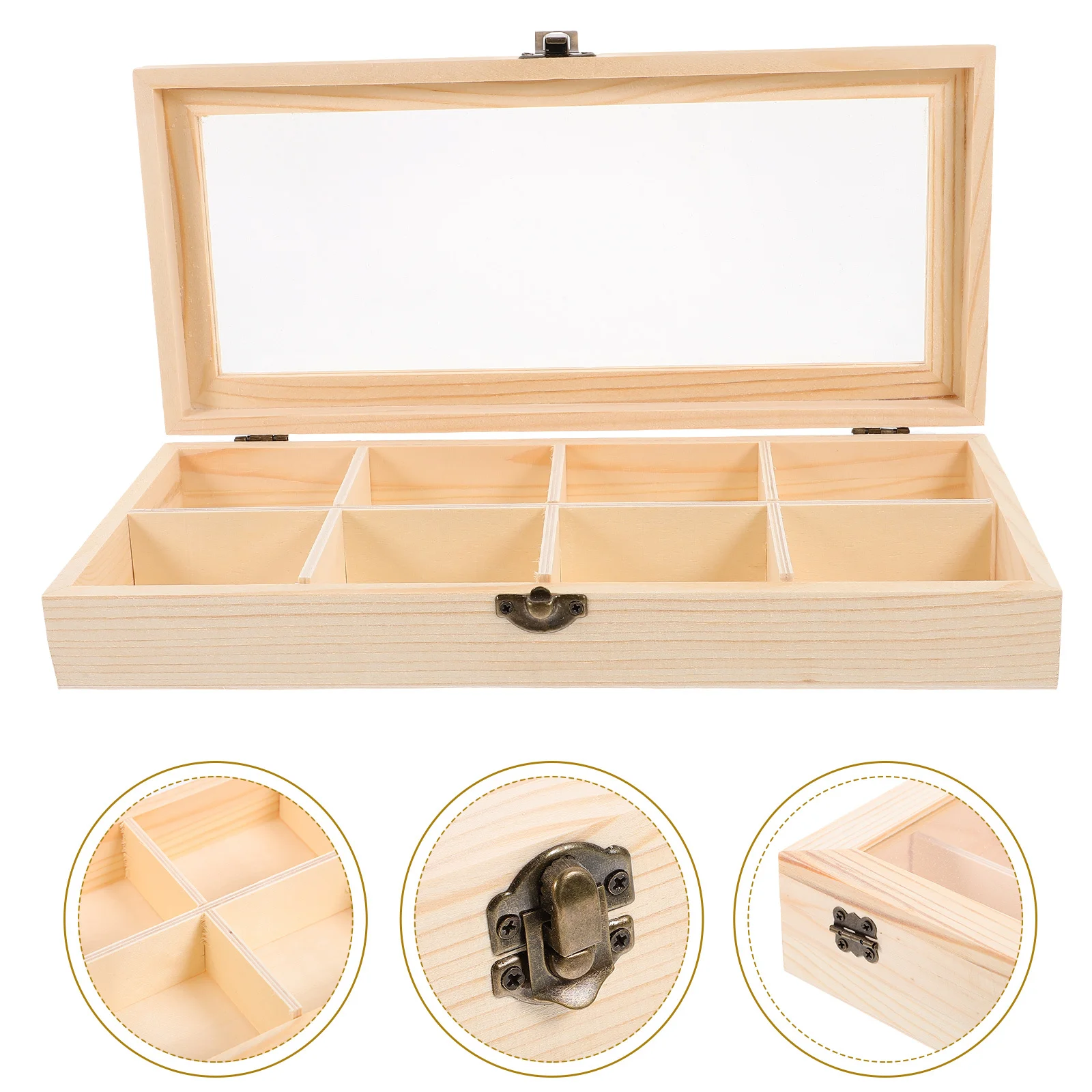 

Jewelry Display Case Wooden Storage Box with Clear Window for Bracelets Rings Necklaces Watch Holder Desktop Organizer Portable