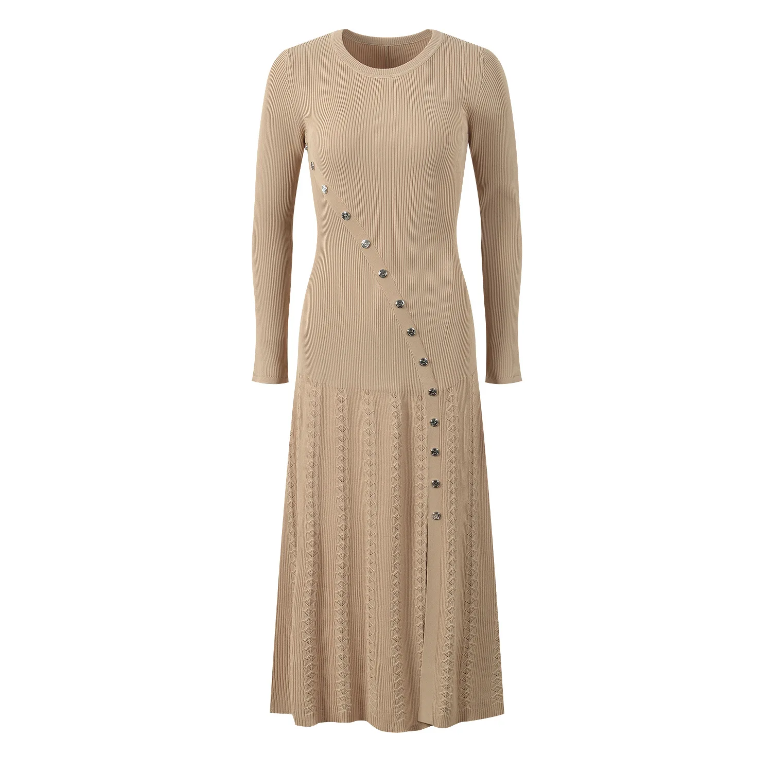 Hoogwaardige versie Herfst Winter Design Sense Long Sve rond Ne Dr met split-basisrok met split aan de zijkant voor jas