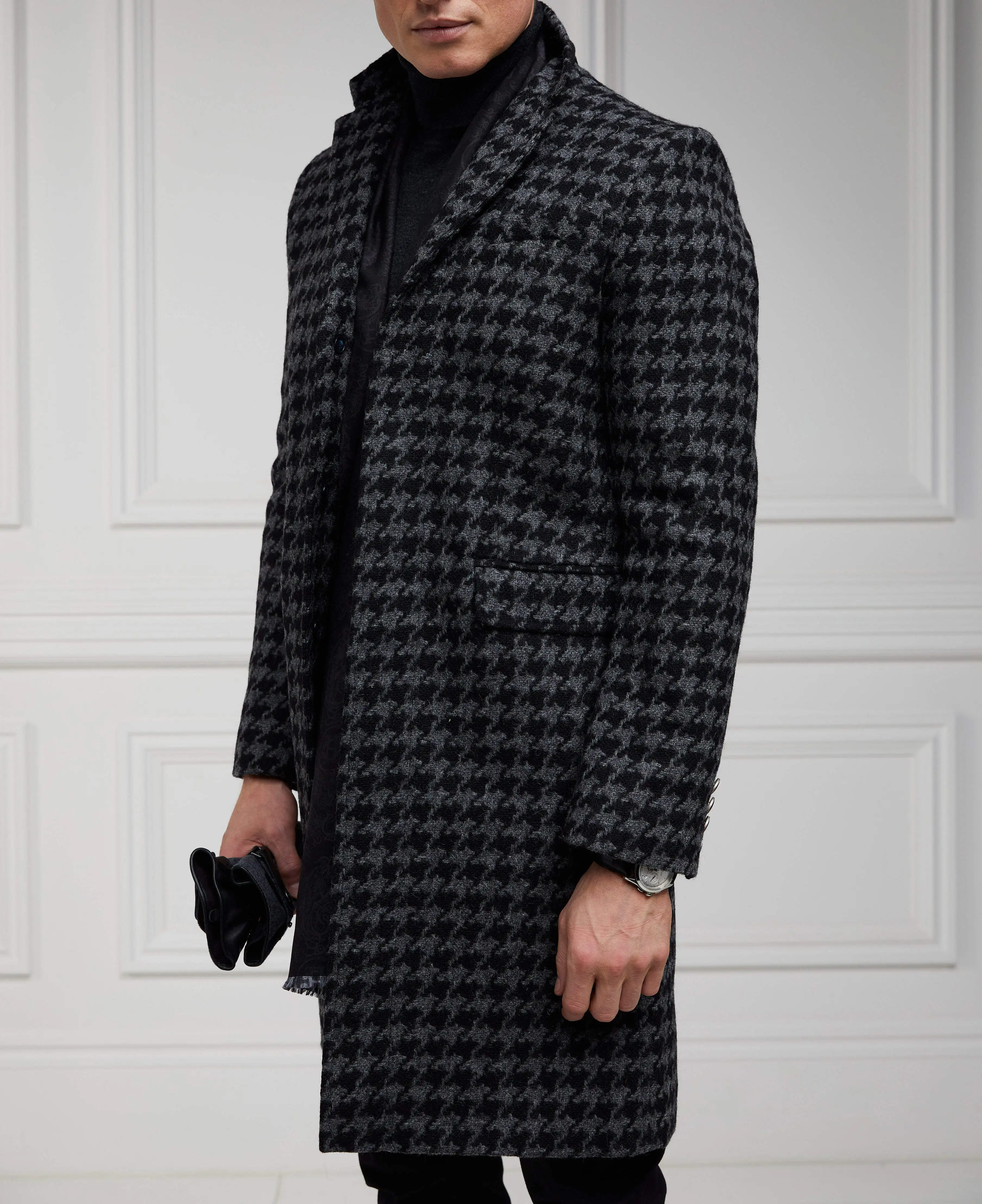 Houndstooth الرجال معطف طويل الصوف يمزج محززة التلبيب معطف واقٍ من المطر واحدة الصدر قطعة واحدة مجموعة الأعمال الحلل حسب الطلب