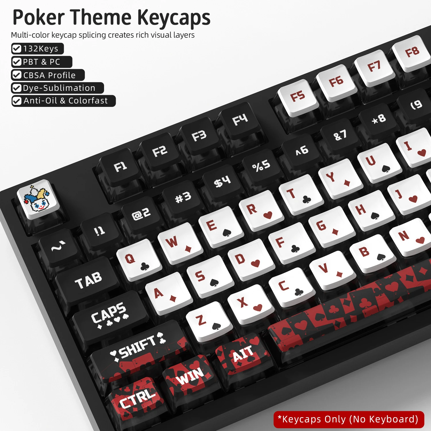 Poker Four-Sided Backlight Keycaps 132 Keys PBT+PC Material CBSA Profile For MX Switch Mechanical Keyboard ISO ANSI Layout