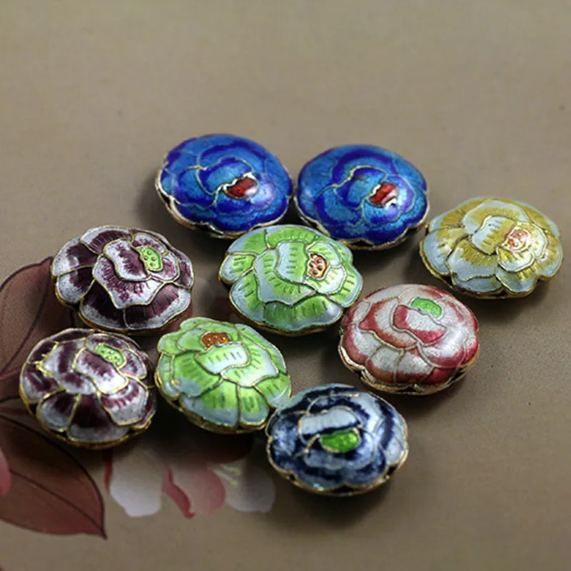 5 Pcs DIY Round Flower Jewelry Beads Handmade Cloisonne Enamel Accessories Necklace Earrings Bracelets Jewellery Making Findings