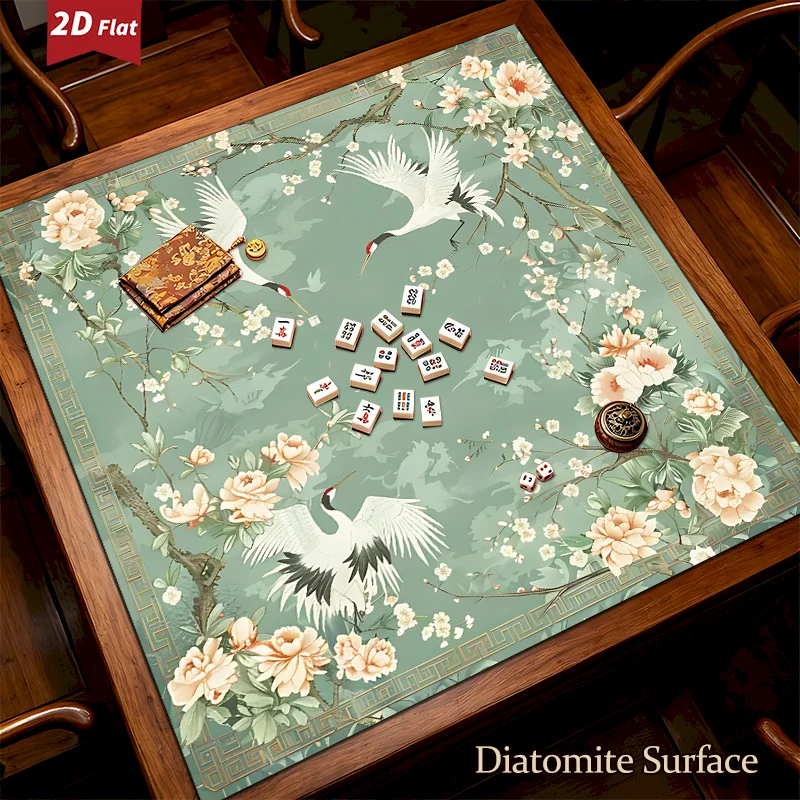 VIKAMA Crane Wood Mahjong Game Mat Anti slip Leisure Table Mat Soundproofing Wear resistant Table Mat Home Decoration