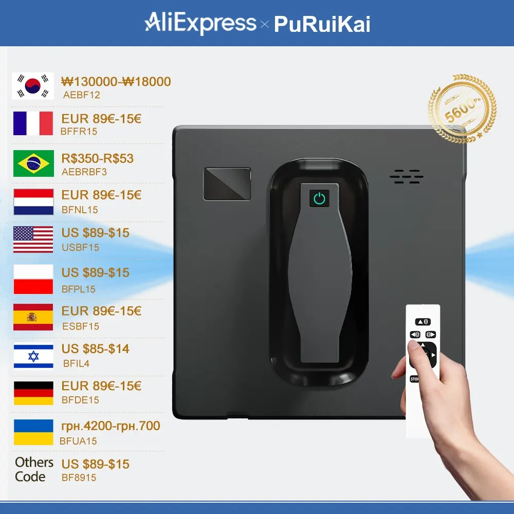 PuRuiKai Robot Window cleaner,Dual Water Spray,Smart Memory,High Vacuum Suction, Laser Sensor, Home Wall Glass Cleaning Robot