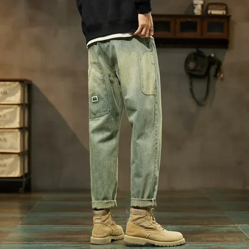 Spring Jeans for Men Baggy Pants Loose Fit Harem Pants Vintage Clothes Men Fashion Pockets Patchwork Large Trousers Oversized 42