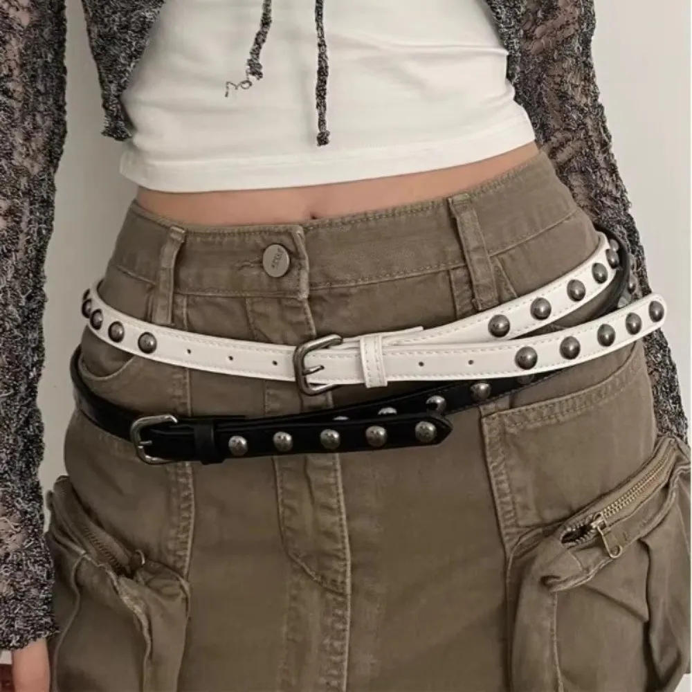 

Y2K Versatile Rivet Belt Pu Leather Retro Waist Chain Strap Punk Style Adjustable Jeans Pants Belt for Women