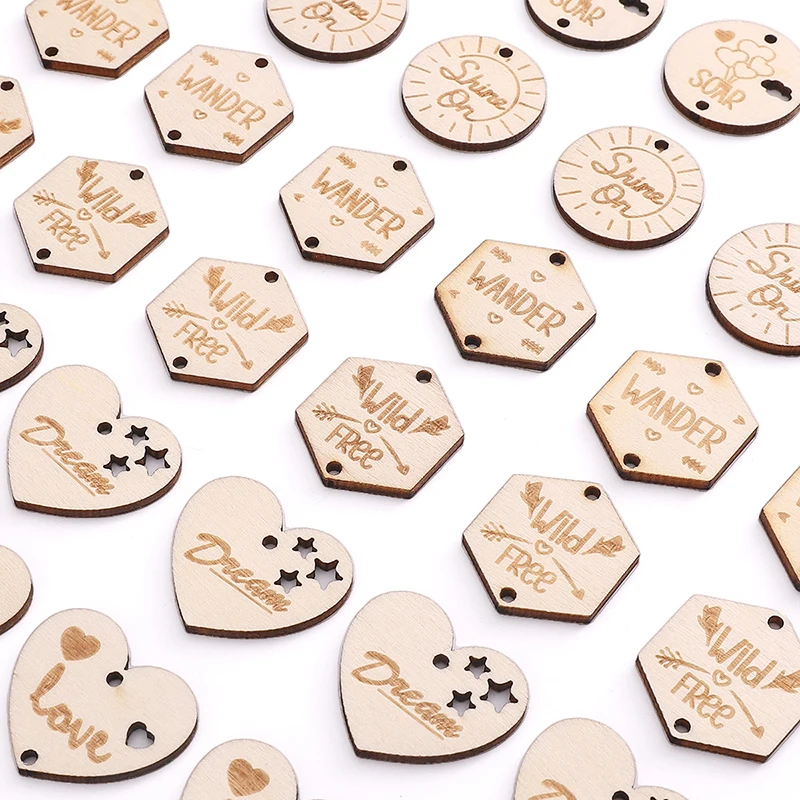 5 قطعة المعلقات الخشبية سحر الزفاف القلب الجدول علامات الحفلات ديكور هدية صندوق رقاقة خشبية ديكورات المنزل DIY بها بنفسك الحرفية قلادة