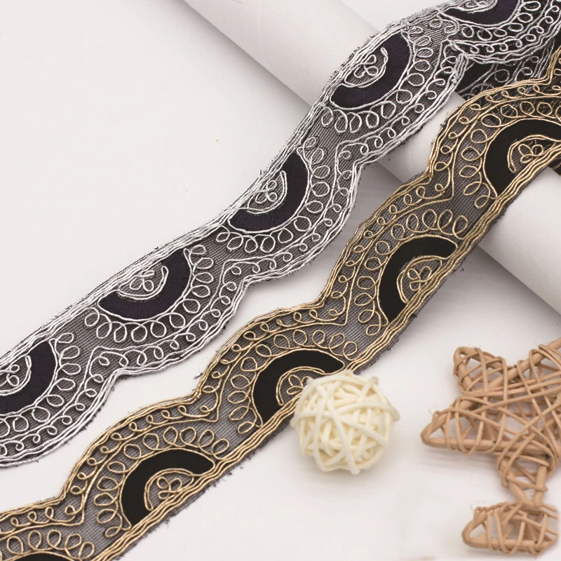 

30 ярдов этническая винтажная серебристо-черная кружевная бейка кружевная ткань для швейных аксессуаров одежды аппликация ремесла