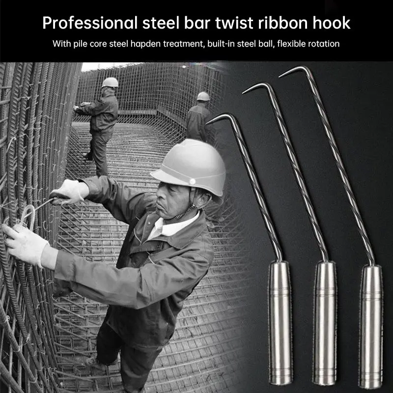 Thread Rebar Tie Wire Twister with Hook Stainless Steel Flexible Rotation Hand Binding Steel Bars Hand Tool Construction Hook