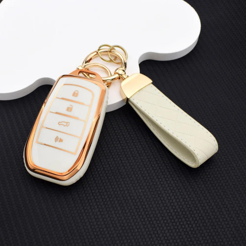4 Buttons Car Key Case Cover Chain for Toyota Corolla Hatchback Cross Yaris Cross Prius Hilux Land Cruiser LC200 LC250 LC300