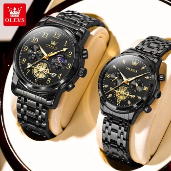 OLEVS Kwarcowy zegarek dla par Luksusowa marka Wodoodporny zegarek z fazą księżyca z kodem rozrządu Elegancki i romantyczny kochanek jego jej zegarek dla par
