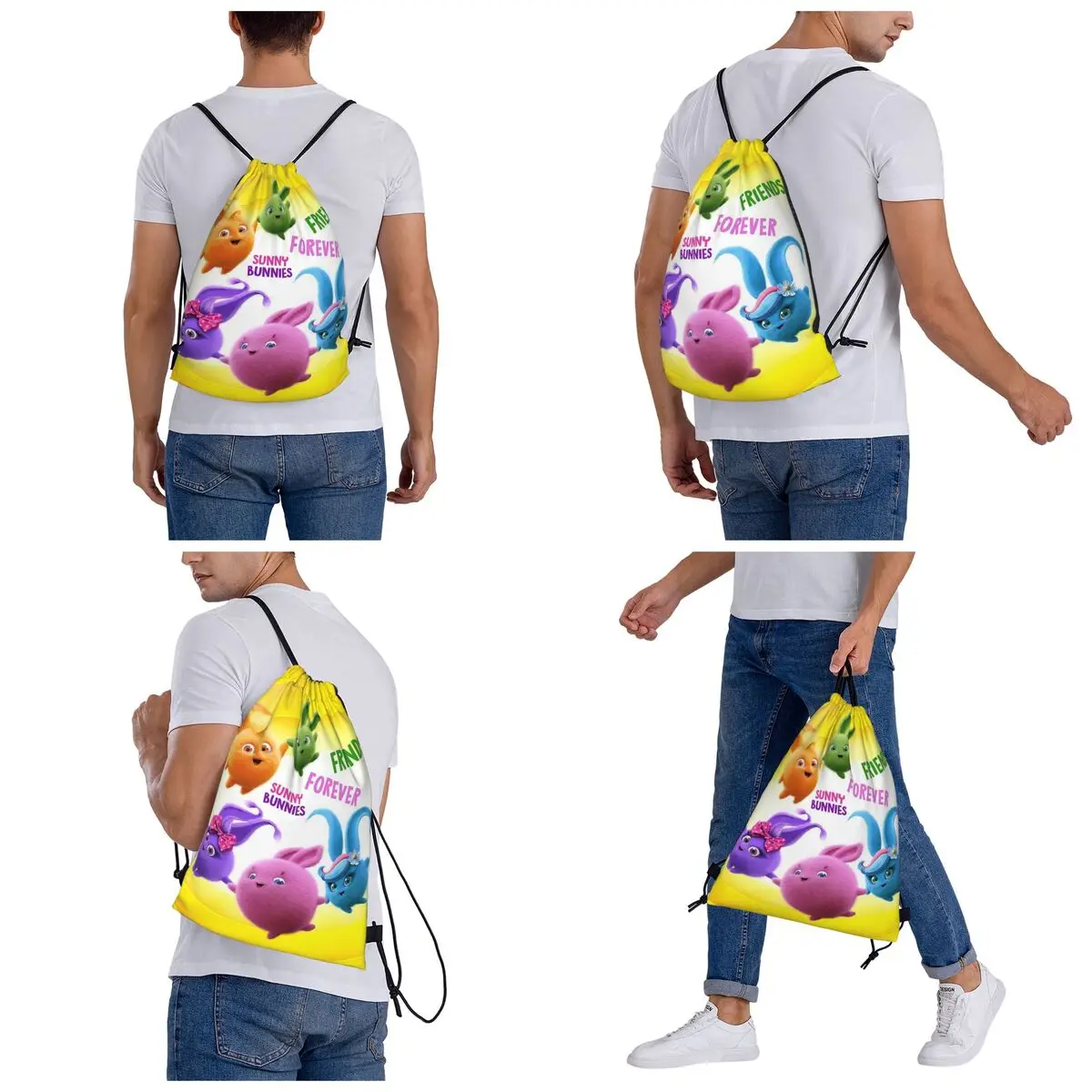 Sunny Bunnies Anime Cartoon Backpacks Casual Drawstring Bags Sundries Bag Book Bags for Man Woman School