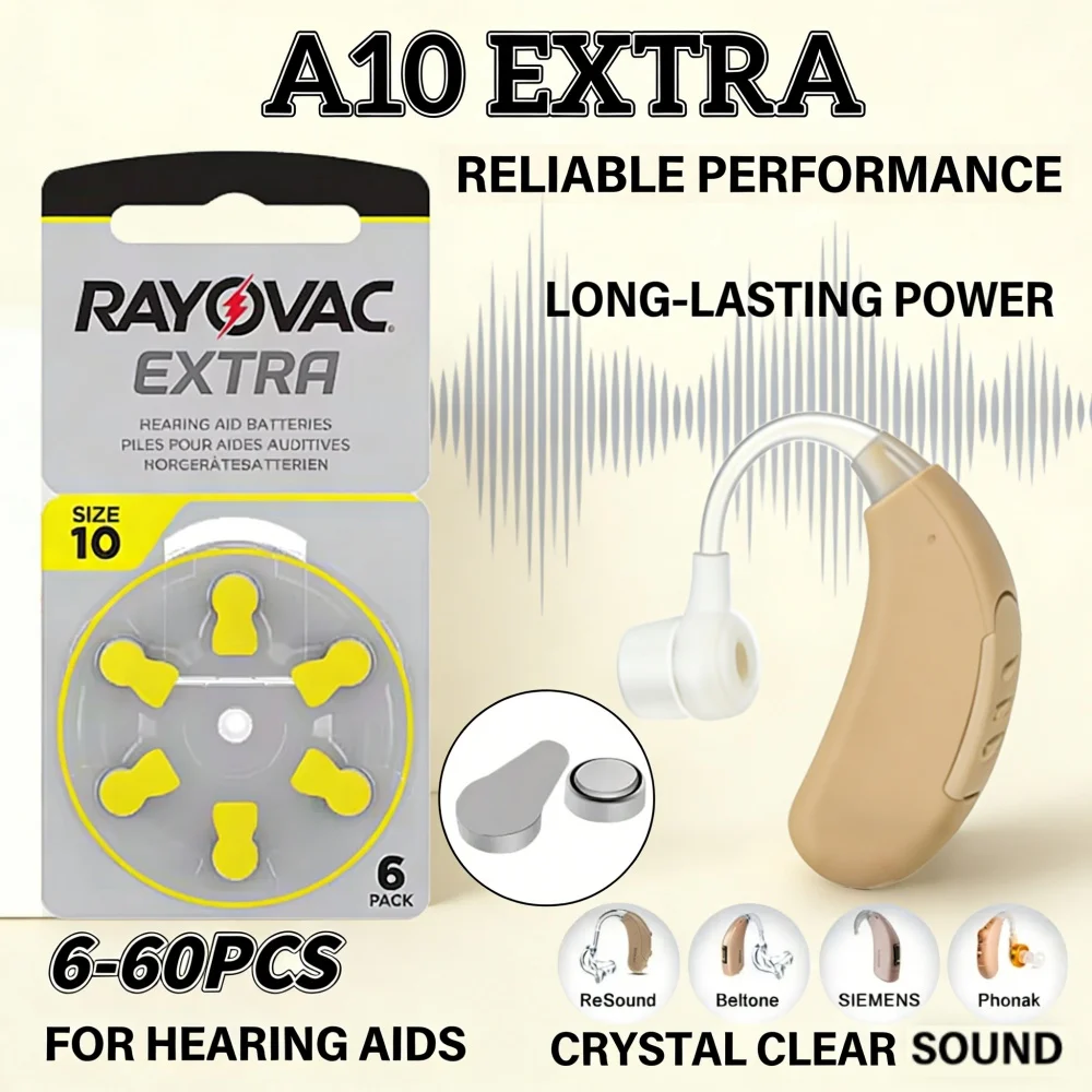 6-60PCS Rayovac Extra A10 Zinc Air Hearing Aid Batteries A10 10A 10 PR700 Long Lasting for Hearing Devices