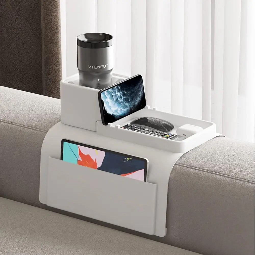 

Silicone Non-Slip Couch Armrest Tray with Side Pockets, BPA-Free Anti-Spill Drink Holder for Remote, Snacks, and iPad