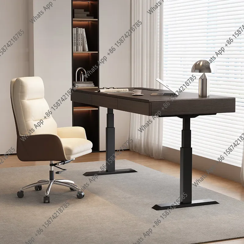 Uo Italian Minimalist Intelligent Electric Lifting Desk Modern Simple Dual Motor Study Solid Wood Computer Work Desk