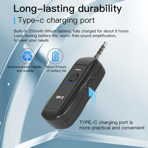 Imagen 2 del producto Conjunto de micrófono Lavalier inalámbrico montado en la cabeza, transmisor con receptor para amplificador, altavoz de voz, guía turística de enseñanza, 2,4G