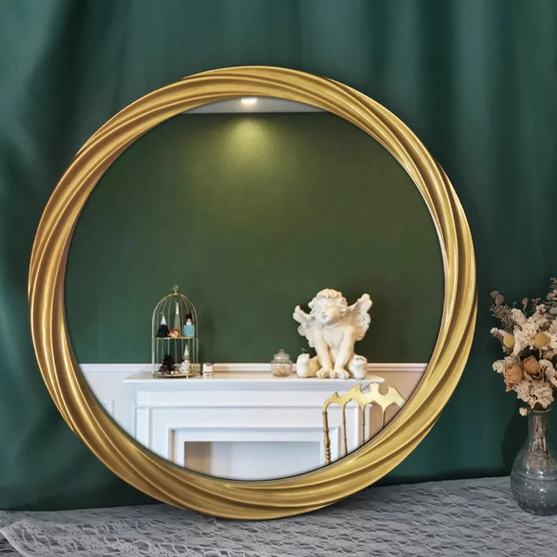 American Round Decorative Mirrors Bathroom Art Hanging Mirror Makeup Dressing Golden Espejos Decorativos Home Decor Luxury