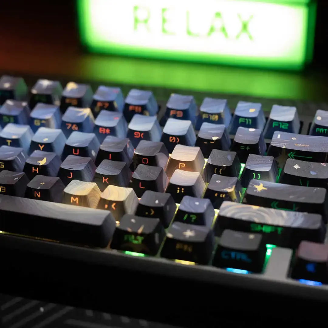 Van Gogh Star Side Engraved Light Transparent PBT Keycap OEM Profile Compatible 68/75/84/87/104 Customized Mechanical Keyboard