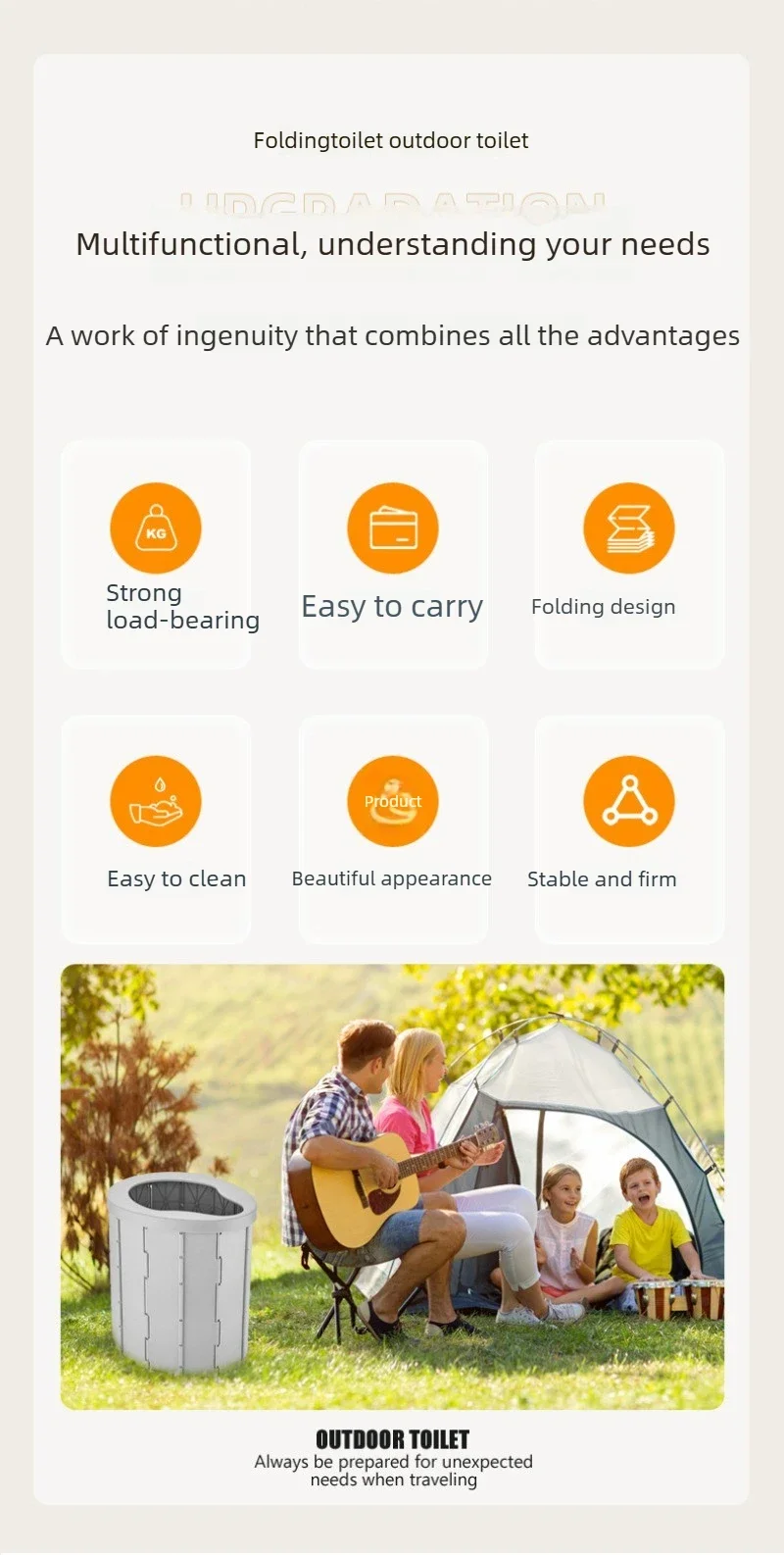 

Portable 1.9m Folding Car Toilet for Camping Outdoor Mobile Emergency Toilet for Adults And Children Self-Driving Tour ABS Mater