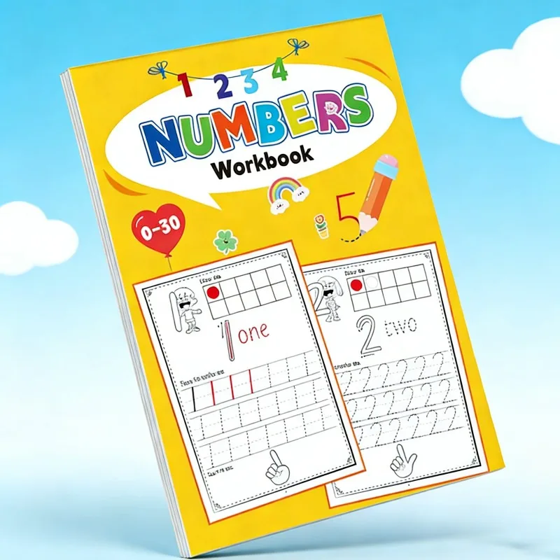 

32 Pages Children's Digital Writing Cognition 0-30, Fun Copybook Workbook, Pen Control Training Workbook