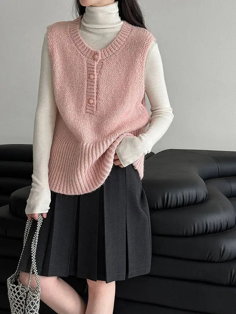 

Женский синий вязаный жилет с разноцветными пуговицами, новый, с круглым вырезом, без рукавов, модный, весна-осень