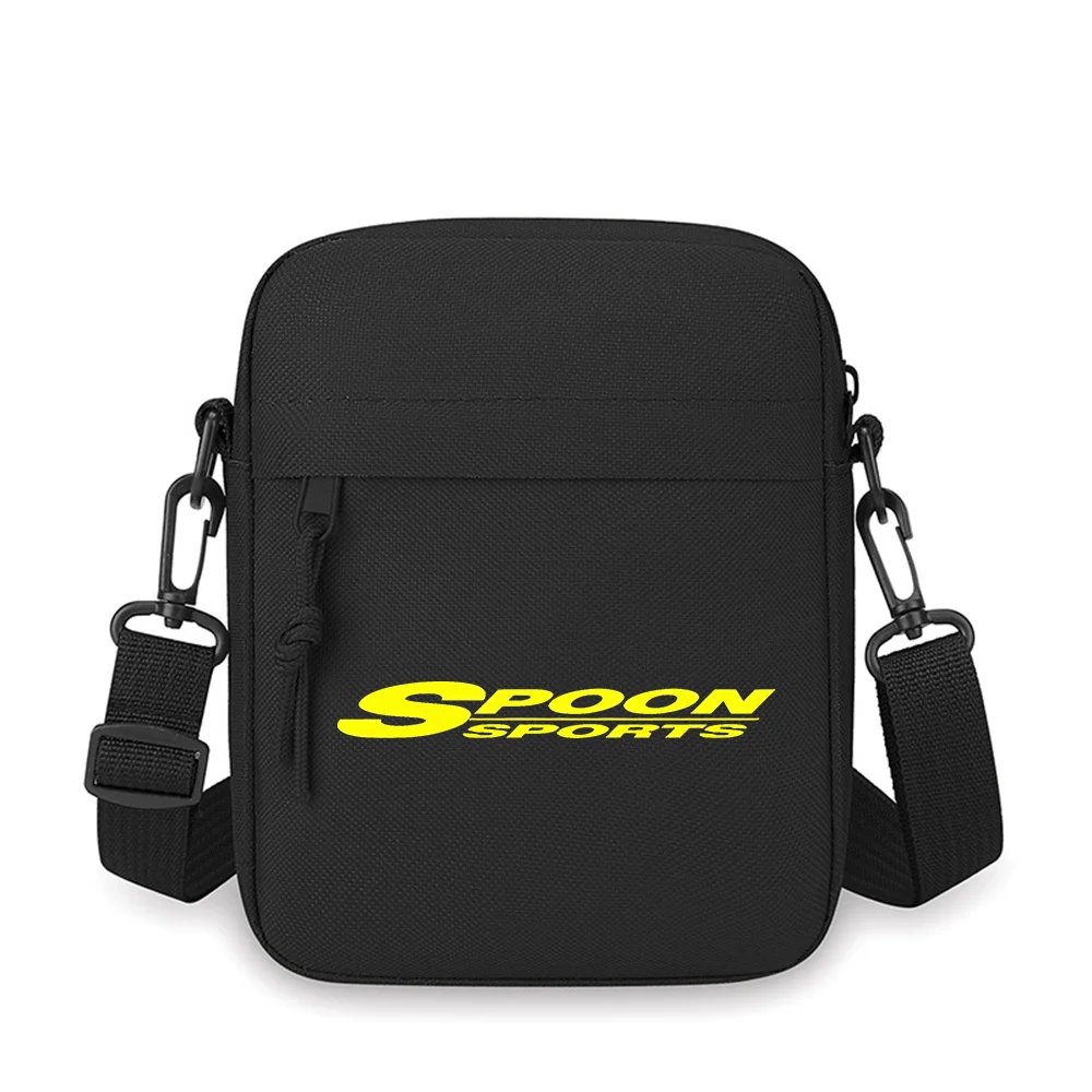 

Spoon Sports yellow black background Men Crossbody Bag Single Shoulder Women Cartoon Anime Film Printing Design Unisex