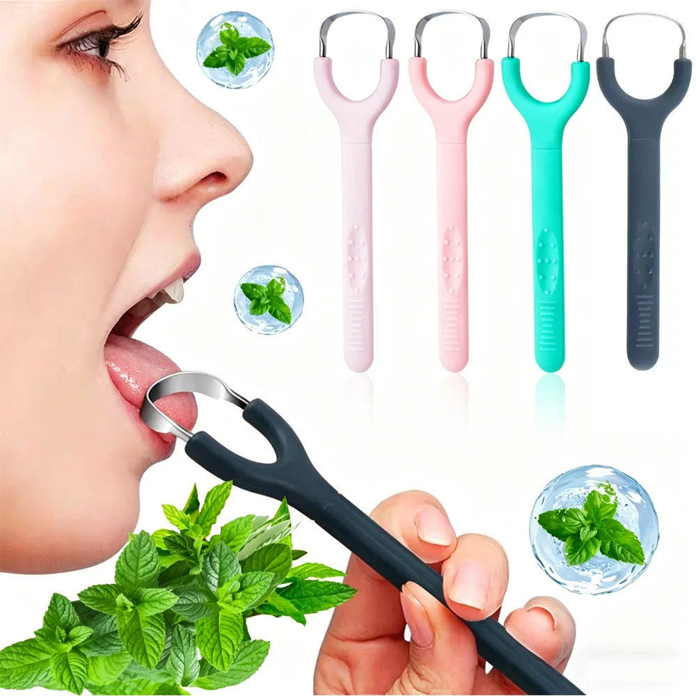 1PC Stainless Steel Tongue Scraper with Plastic Handle, Professional Oral Care Tool for Fresh Breath, Easy to Clean Tongue Clean