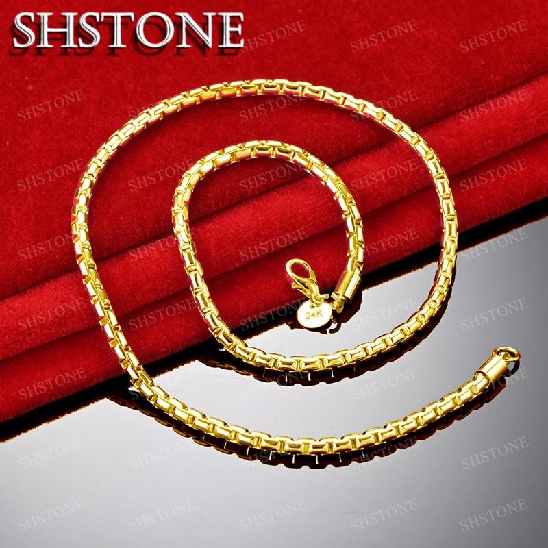 

Fine 925 Sterling Silver 18k Gold Men 4mm Box Chain Necklaces For Woman Party Wedding Banquet Fashion Charm Fine Jewelry Gift