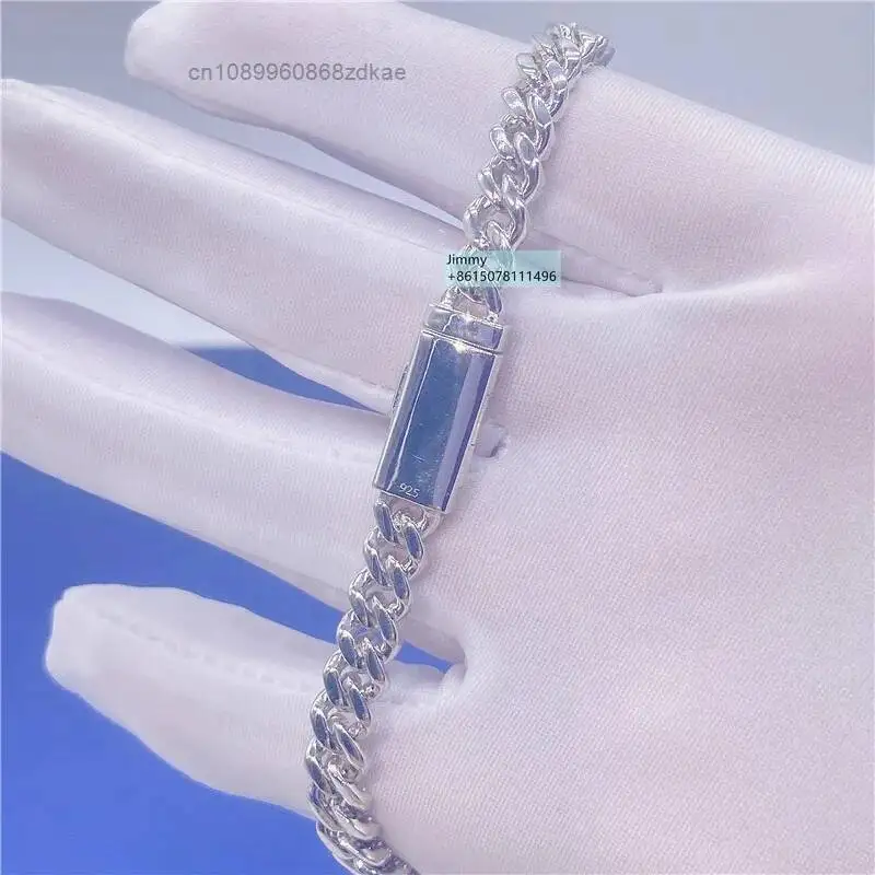 Fashion Hot Selling 6mm Moissanite Hip Hop Iced Jewelry 925 Sterling Silver Prong Setting VVS Moissanite Cuban Link Chain Bracel