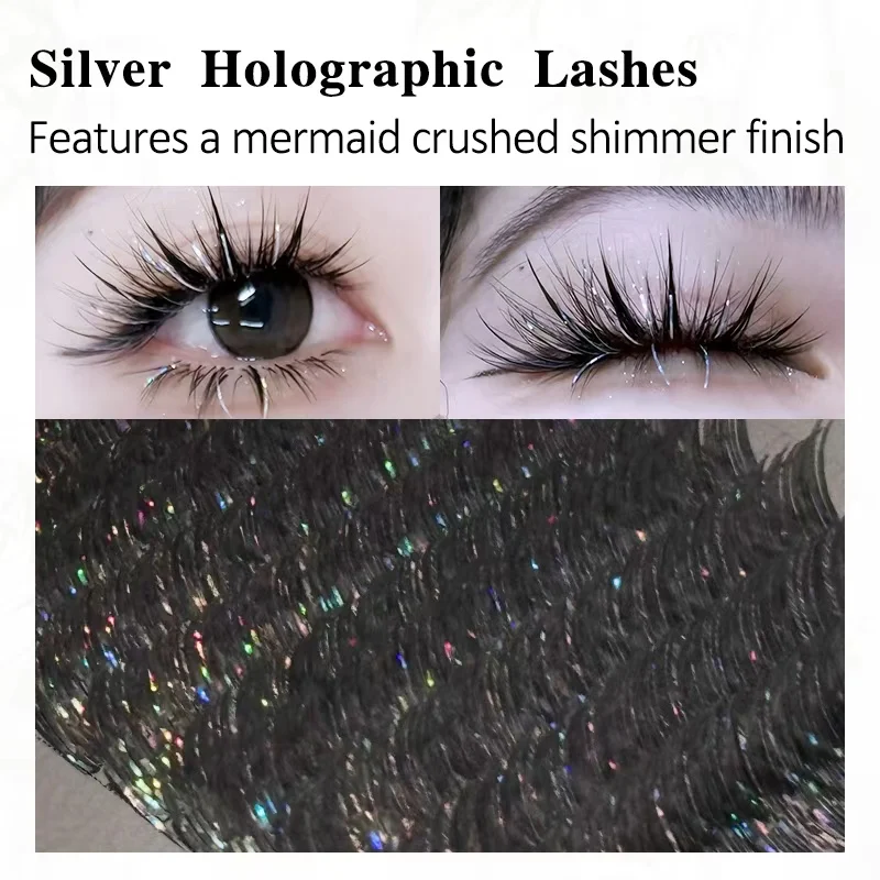 Christmas Silvery Laser Eyelashes Glitter  Eyelash Extensions 10-15mm Party Brightening Lashes Colored Ribbon Eyelash