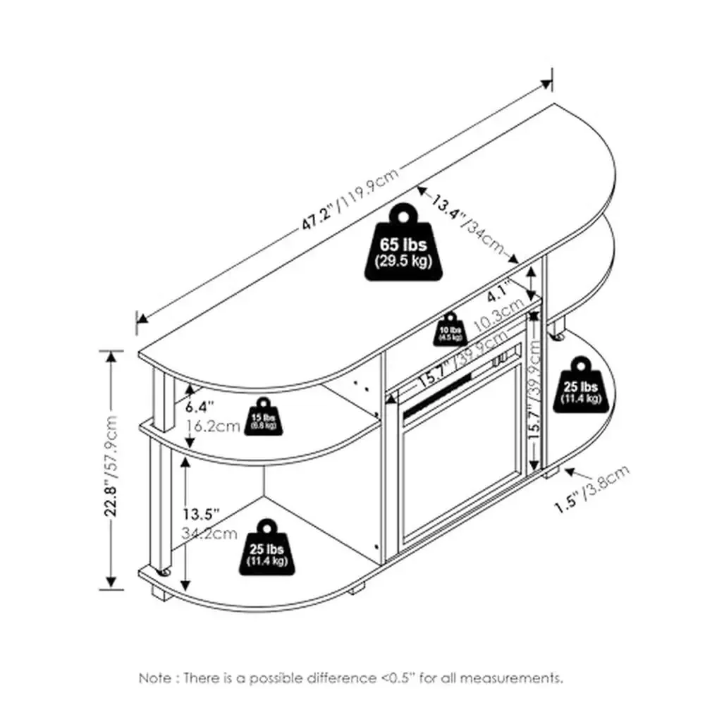 Curved Entertainment Center Stand with Electric Fireplace TVs up to 55 Inch Ample Storage Cozy Ambiance High-Quality Durable