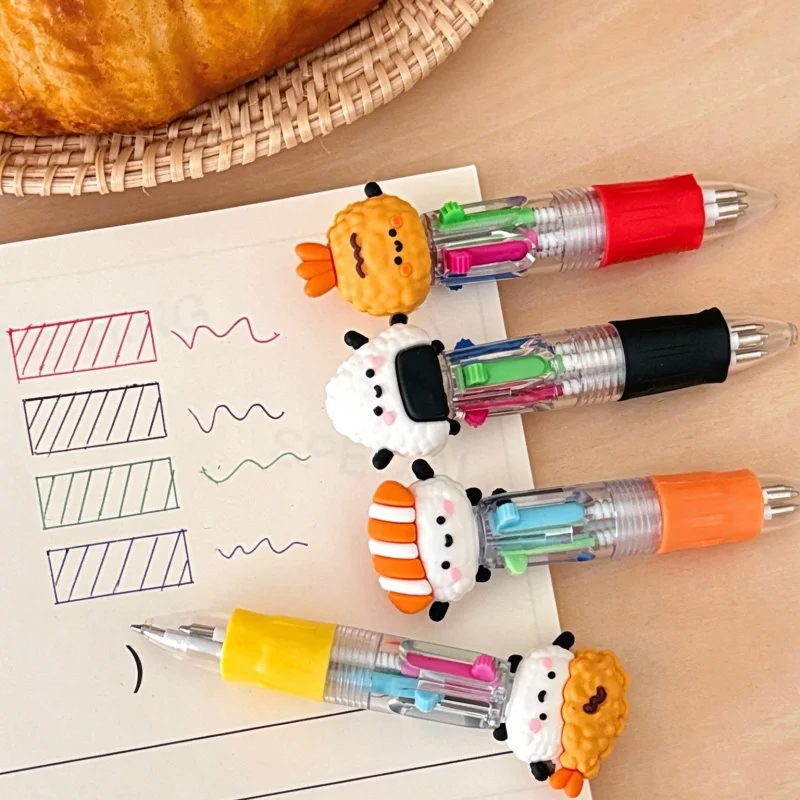 10/5 Pieces of Randomly Assorted Creative Sushi Four-Color Retractable Pens with 3D Figurines, Cute Stationery for Students' Notes and Study, Ballpoint Pens