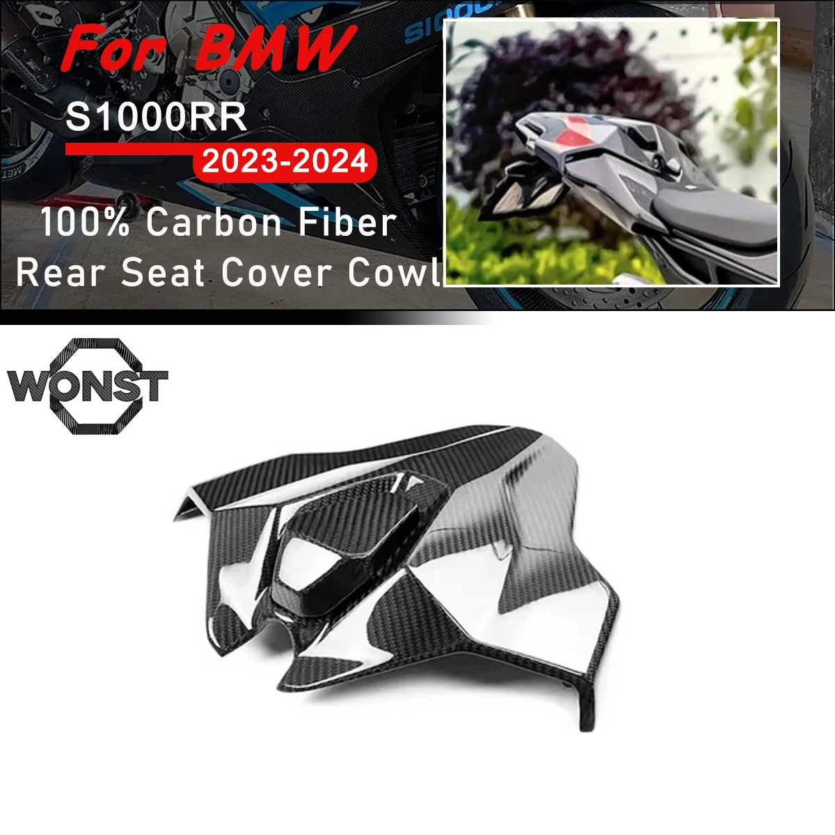 

3K Pure Dry Carbon Fiber Motorcycle Body Fairing Kits Rear Tailstock Seat Cover Tail Hump For BMW S1000RR S1000 RR 2023+ 2024