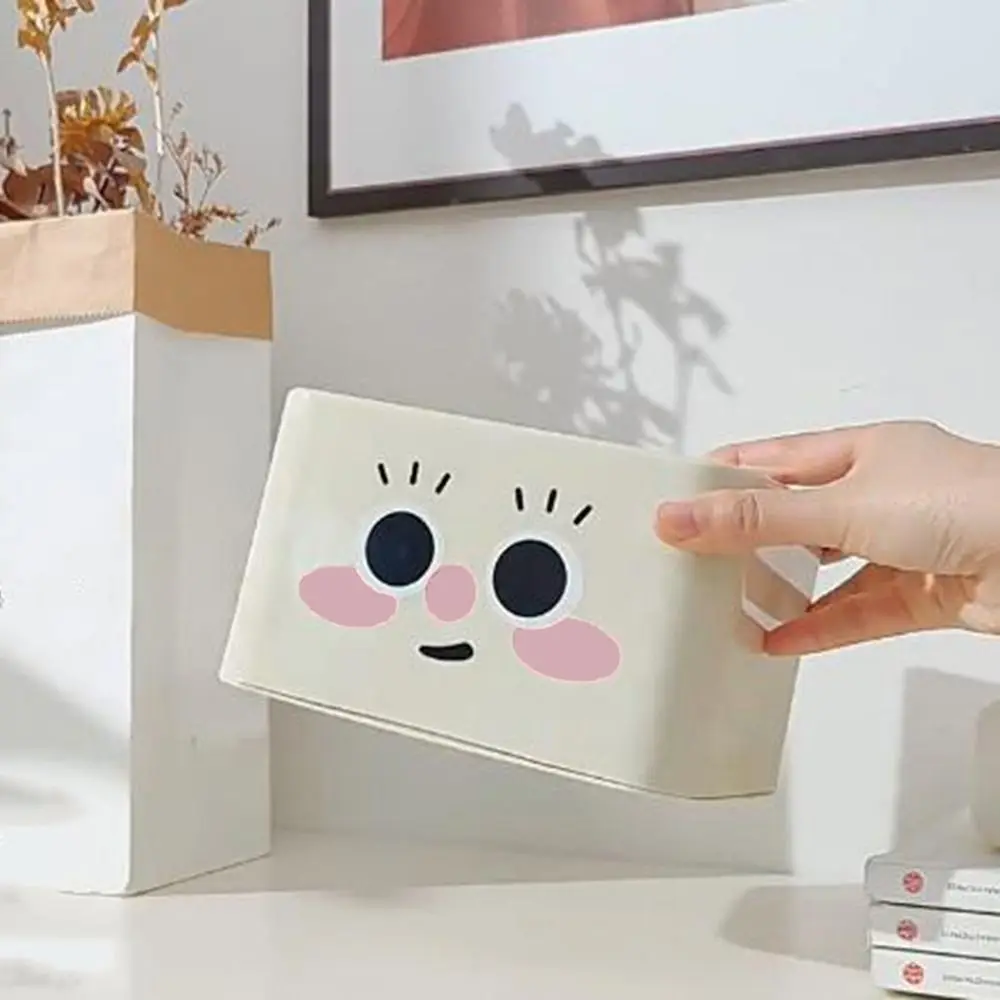 Fashion Plastic Cartoon Tissue Box Cute Beige Napkin Box Large Capacity Tissue Storage Container for Home