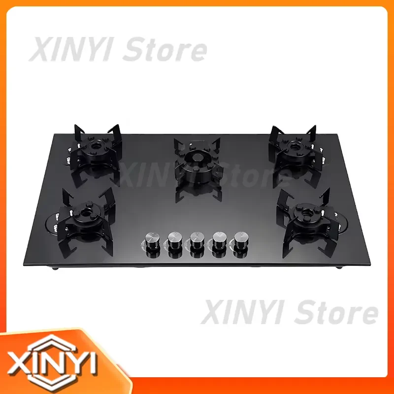 for 5 Burner Gas Stove Hob Five Burner Glass Top Gas Cooktop with Tempered Glass Surface Kitchen Appliance