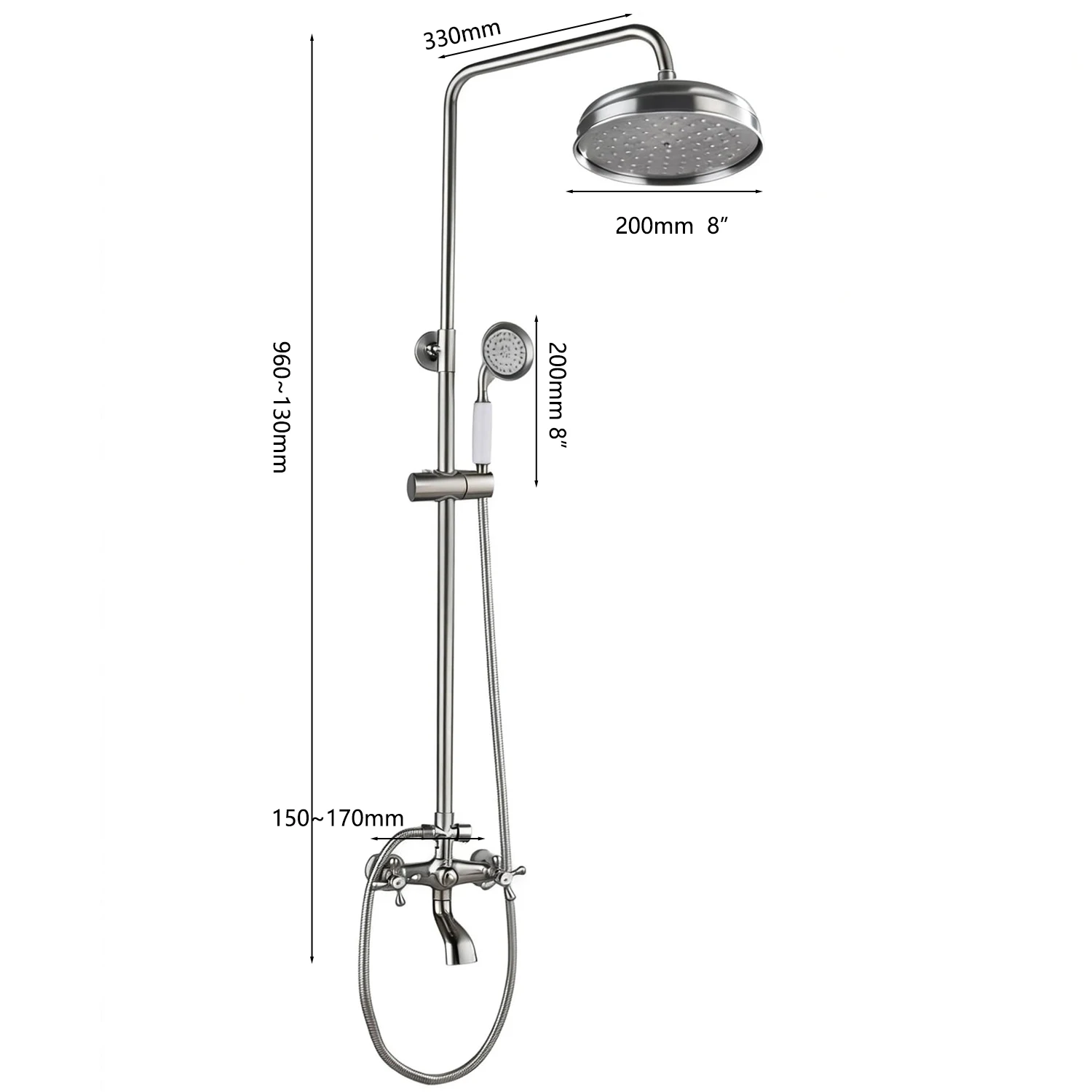 KEMAIDI Shower Faucets Set Nickel Brushed Adjustable Rain Shower Bar Cold and Hot Water Mixer Wall Mounted Shower sets