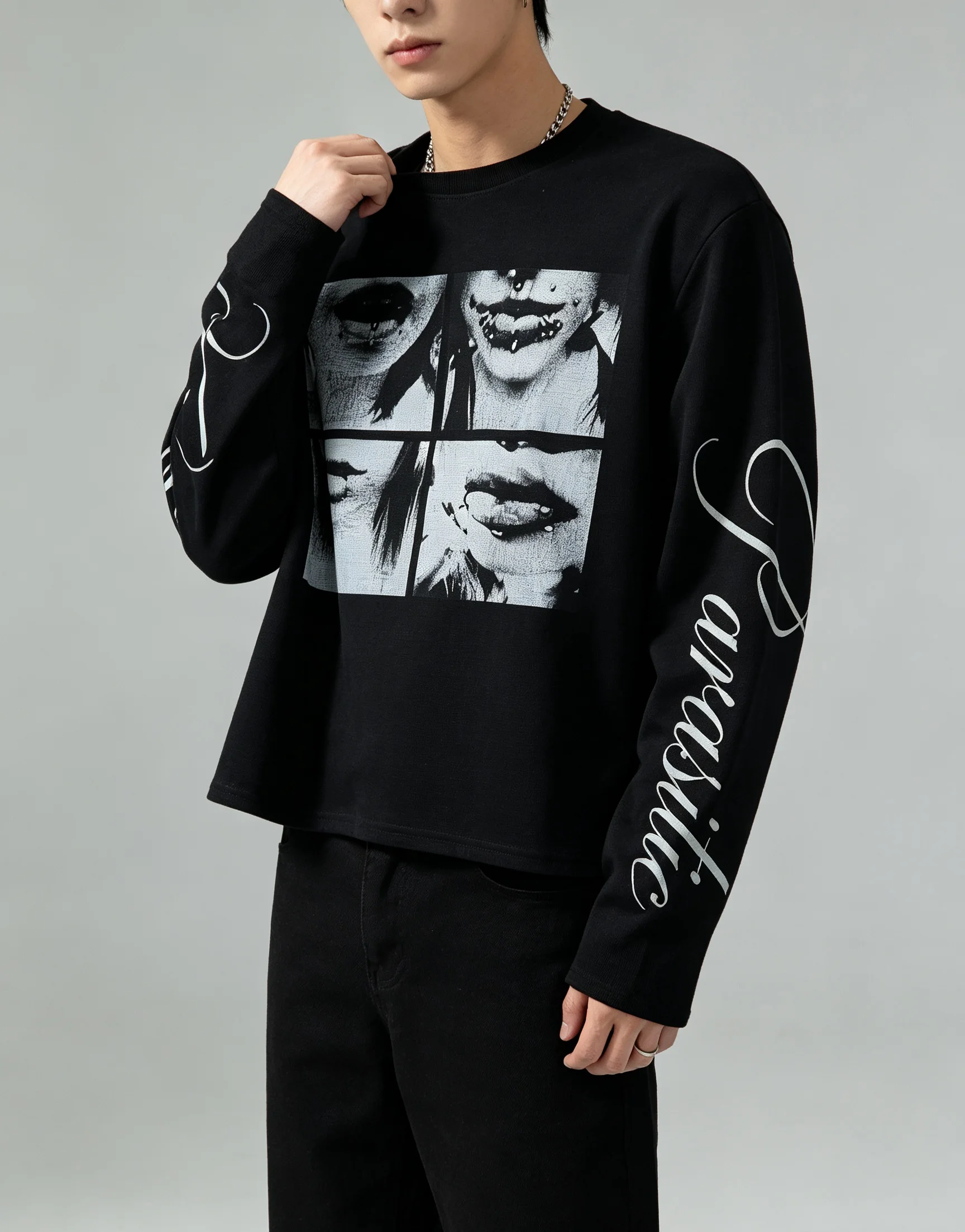 Y2K Grunge Gothic Long Sleeve Crop Top 2026 Punk Face Print Letter Graphic Slim Fit Alt Aesthetic Women Streetwear Tees