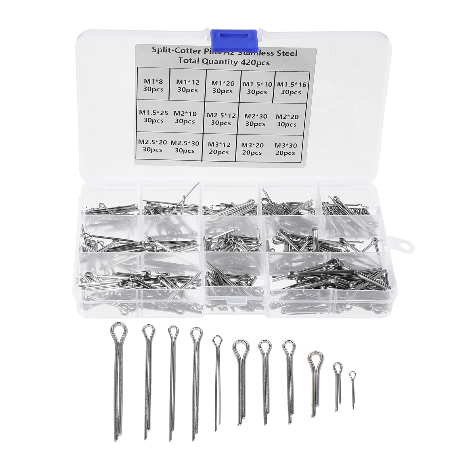 

420pcs Stainless Steel Pin Set 304 Split Fastener Clips Hitch Tool Kit Storage Case Portable Hardware
