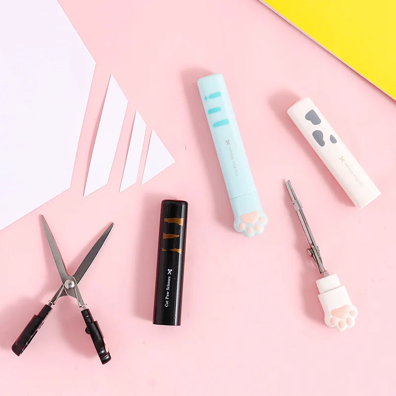 Śliczne wielofunkcyjne nożyczki ręczne ze stali nierdzewnej Mini przenośne Kawaii Cat składane łapy nożyczki artystyczne szkolne artykuły papiernicze nowość