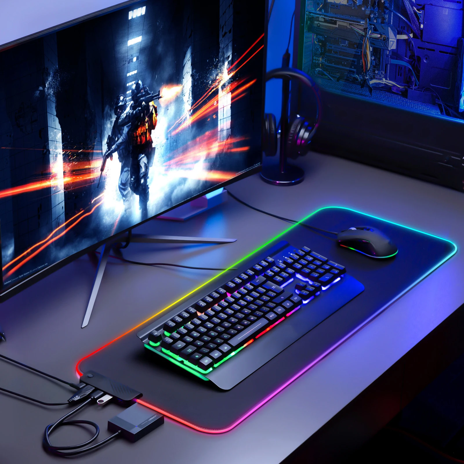 Mairuige DIY RGB 4-Port USB Hub LED Large Size Mousepad Customized Personalized LED Illuminated Mouse Pad Custom Image Mouse mat